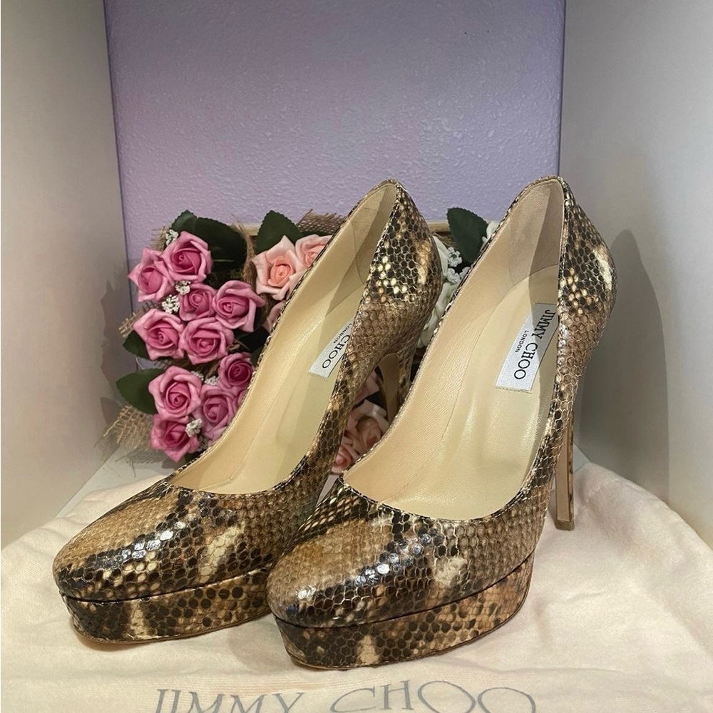 Jimmy Choo Tan Snakeskin Heels